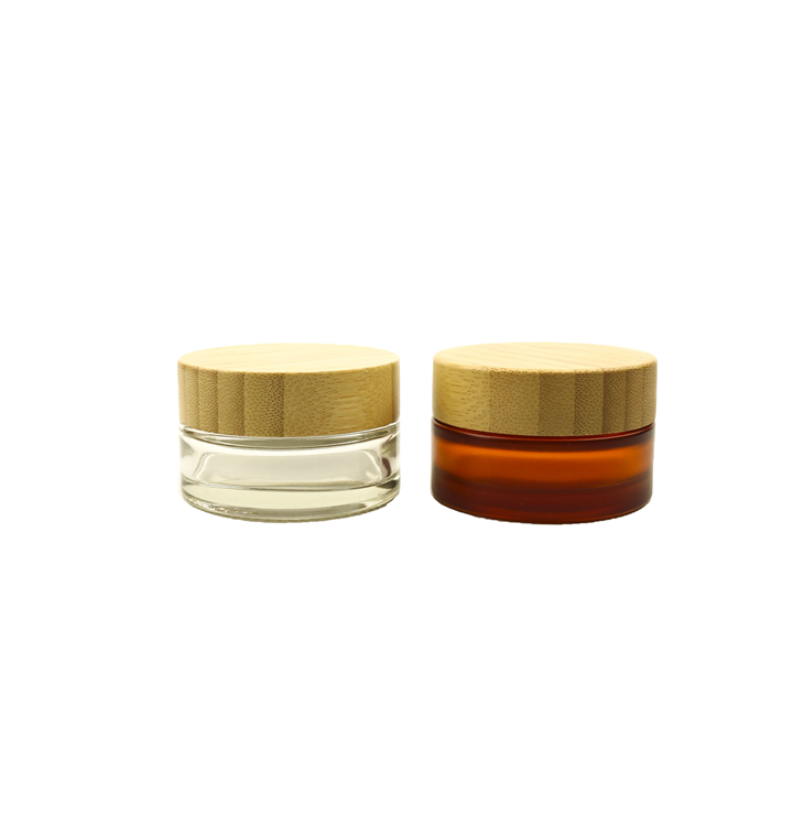 LS Custom cosmetic packaging 2 oz 4 oz 8 oz 16 oz screw top straight sided bamboo cosmetic glass jars with bamboo lids