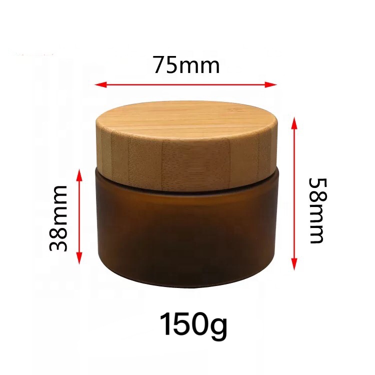 LUXURY  Cosmetic Jar Amber PET Plastic Cream Jar with natural  Bamboo Wood Lid