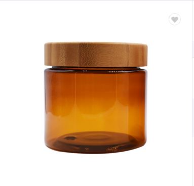 LUXURY Cosmetic Jar Amber PET Plastic Cream Jar with natural Bamboo Wood Lid