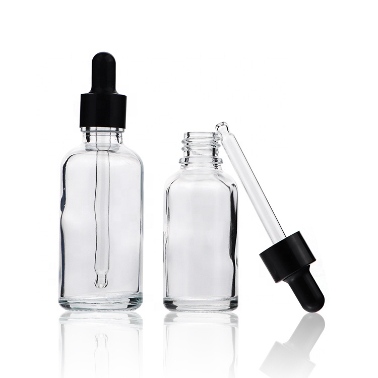 Label Custom Clear Round Glass Hair Oil Essential Oil Dropper Bottle Serum Bottle 5ml 10ml 30ml 50ml 100ml