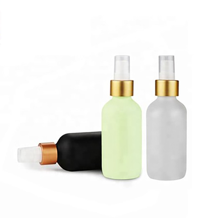 Label Printing 30ml 60ml Frosted Boston Round Glass Essential Oil Bottles With White Spray Pump and Silver Ring for Cosmetic
