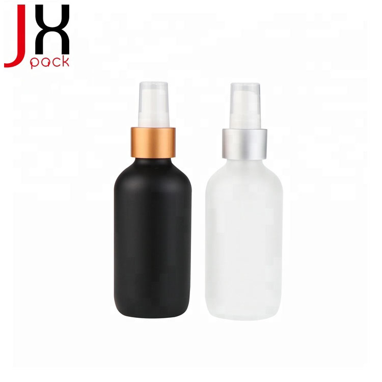 Label Printing 30ml 60ml Frosted Boston Round Glass Essential Oil Bottles With White Spray Pump and Silver Ring for Cosmetic