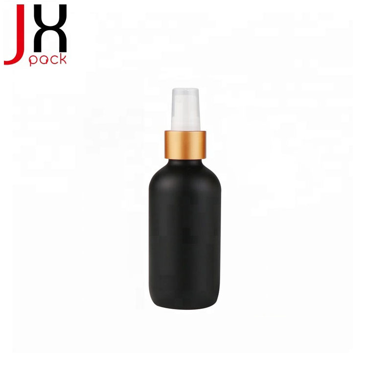 Label Printing 30ml 60ml Frosted Boston Round Glass Essential Oil Bottles With White Spray Pump and Silver Ring for Cosmetic