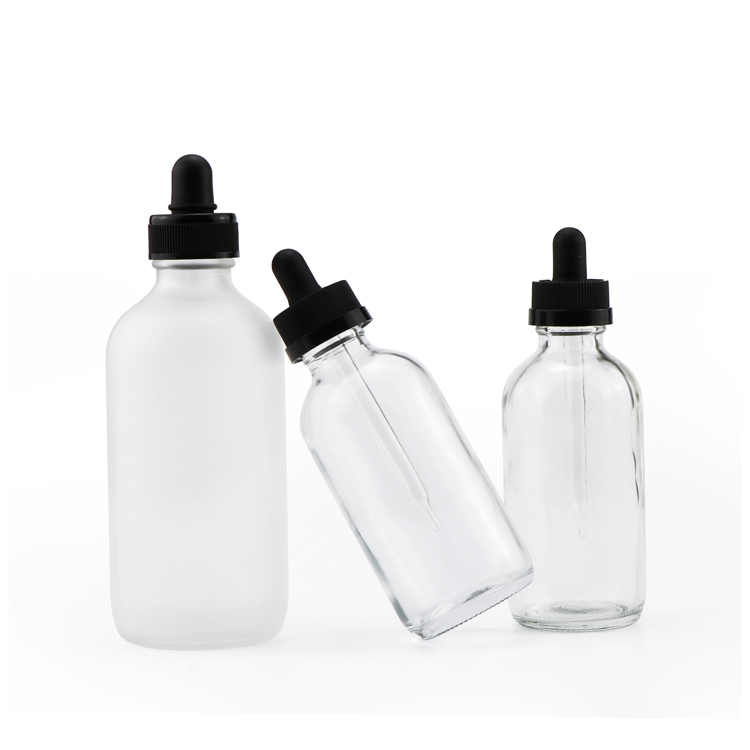 Label printing 15ml 30ml 60ml 1oz 2oz clear empty flint boston round dropper glass bottle for essential oil