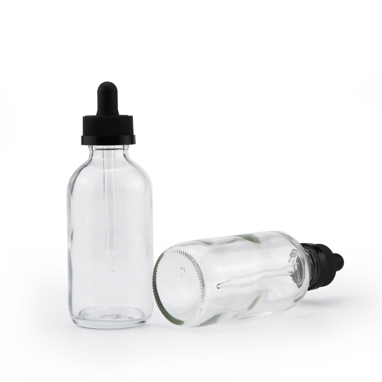 Label printing 15ml 30ml 60ml 1oz 2oz clear empty flint boston round dropper glass bottle for essential oil