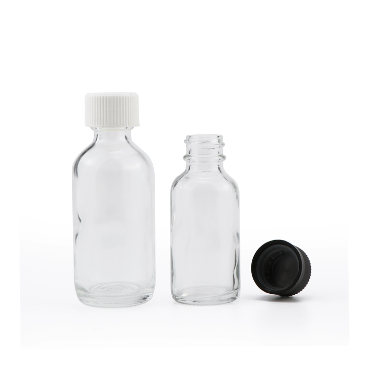 Label printing 15ml 30ml 60ml 1oz 2oz clear empty flint boston round dropper glass bottle for essential oil
