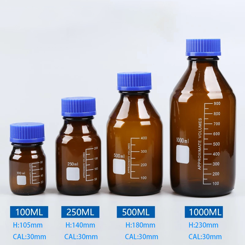 Laboratory glassware 100ml-1000ml borosilicate transparent glass bottles for chemical reagent bottle