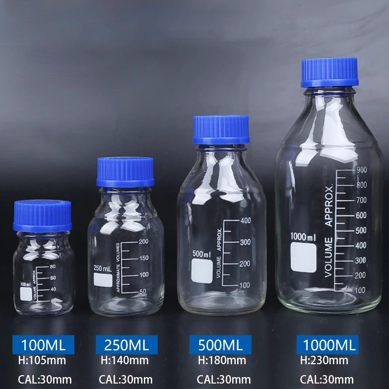 Laboratory glassware 100ml-1000ml borosilicate transparent glass bottles for chemical reagent bottle