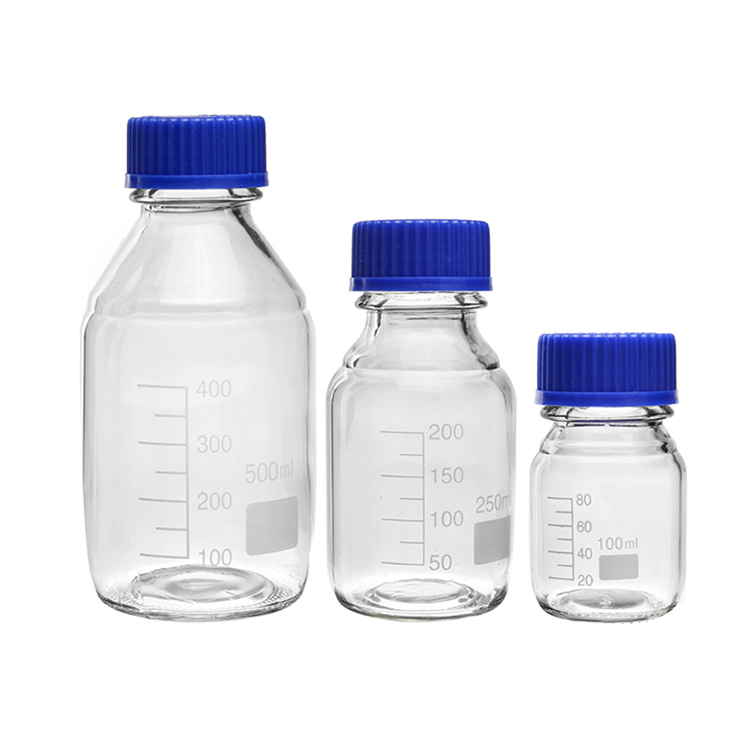 Labs borosilicate Storage Bottles glass reagent bottle with Blue GL45 Screw lid