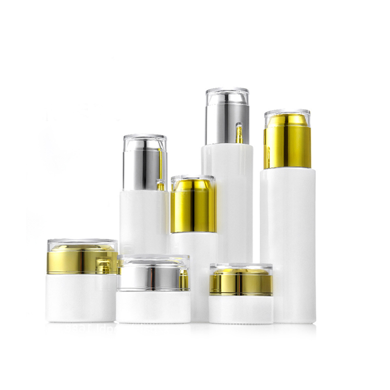 Lady Cosmetics Packaging 15g 30g 50g 50ml 100ml Acrylic caps Luxury Gold Empty Lotion Bottle and Body Scrub Jar