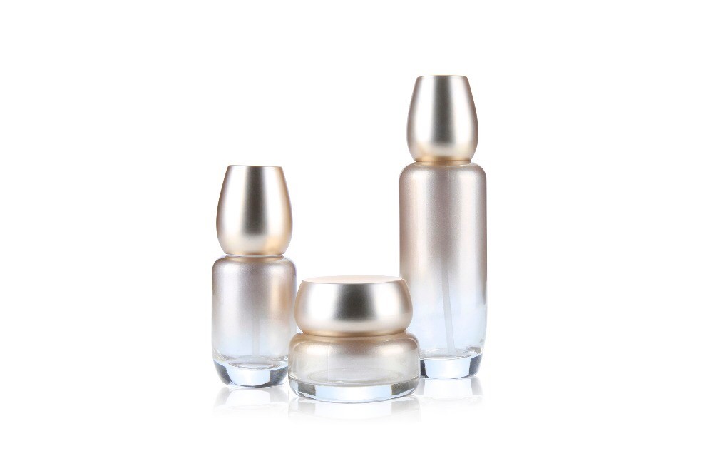 Lady cosmetic packaging 50g 40ml 100ml glass luxury pink white empty lotion bottle and cream jar