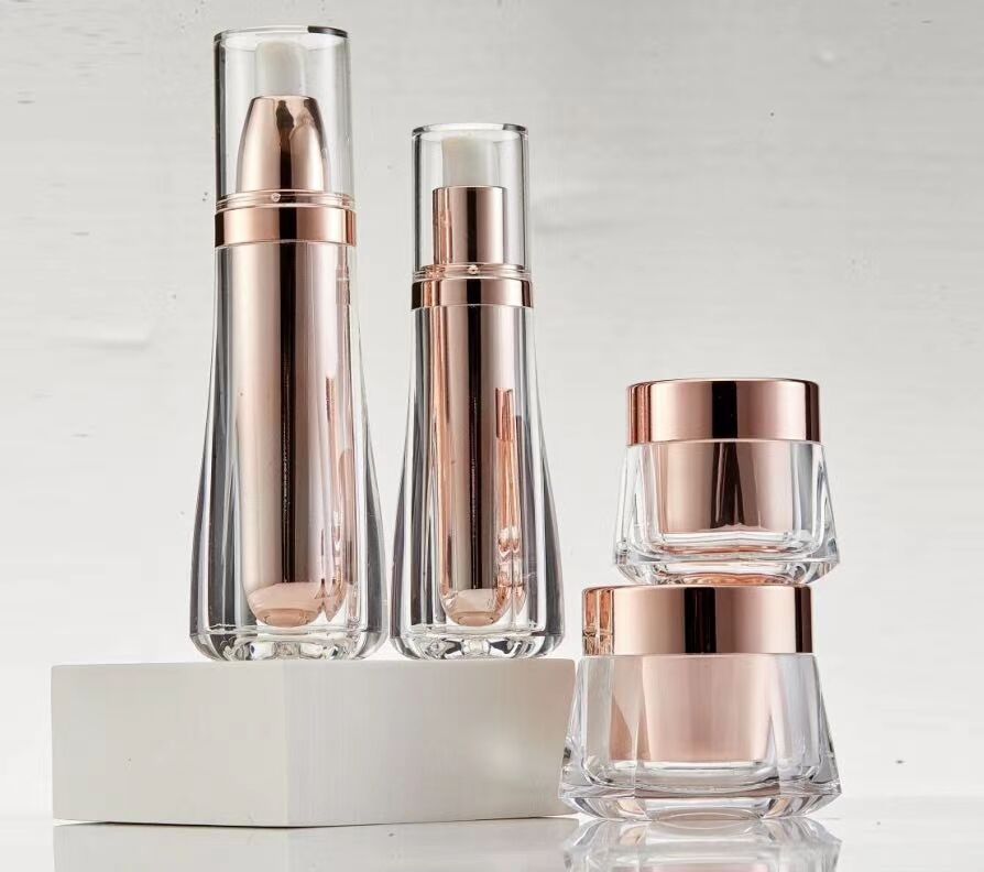 Lady cosmetics packaging 15g/30g/50ml/100ml glass luxury gold empty lotion bottle and cream jar/container