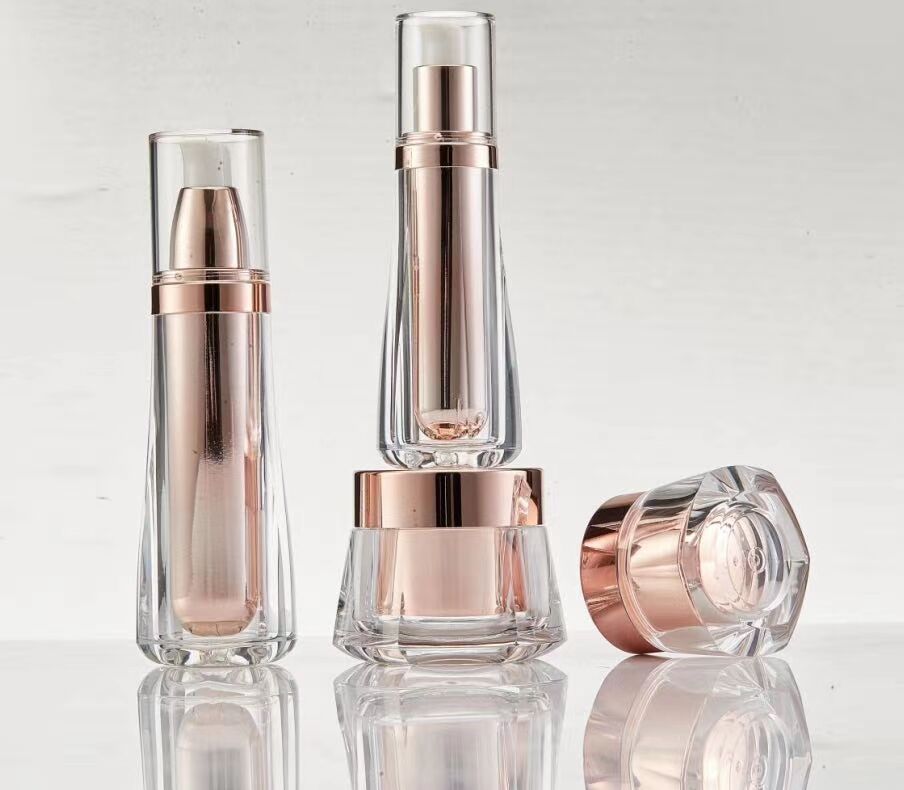 Lady cosmetics packaging 15g/30g/50ml/100ml glass luxury gold empty lotion bottle and cream jar/container