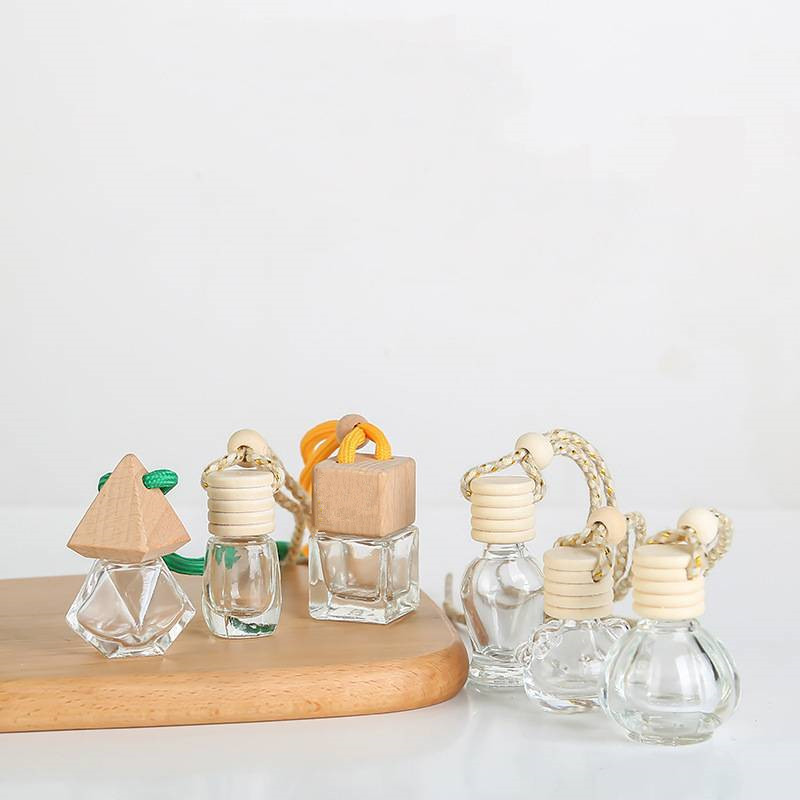 LanJing 5ml 10ml wooden cap empty glass bottles for car air freshener hanging perfume bottle diffuser bottle
