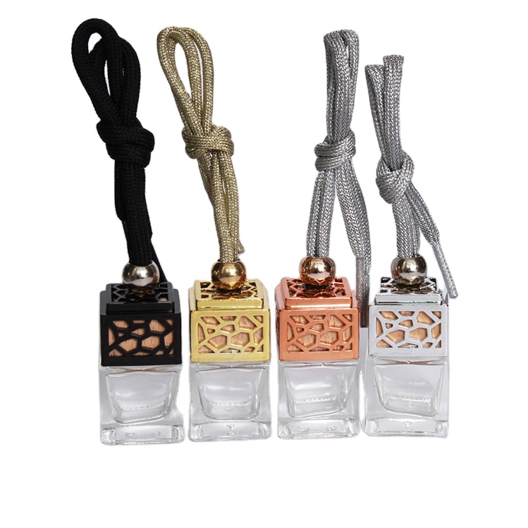 LanJing new design 6ml 10ml Square Shape Glass Car Perfume Bottles Empty Hanging Car Diffuser Bottle