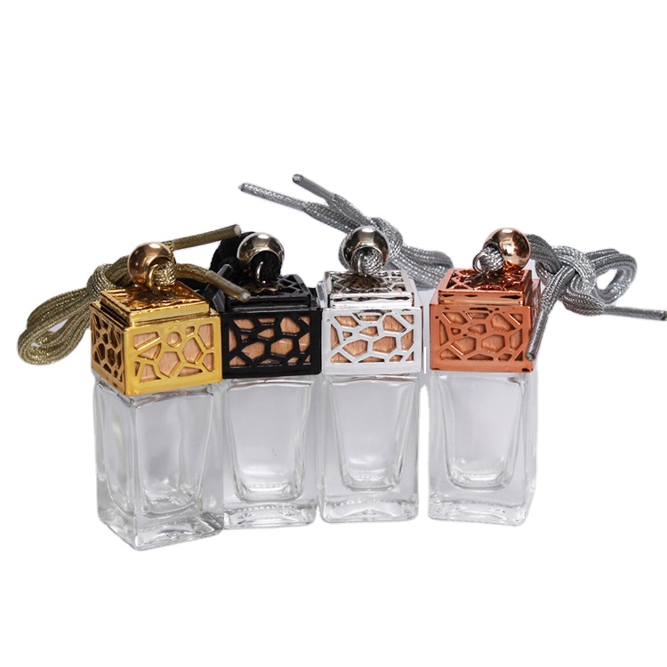 LanJing new design 6ml 10ml Square Shape Glass Car Perfume Bottles Empty Hanging Car Diffuser Bottle