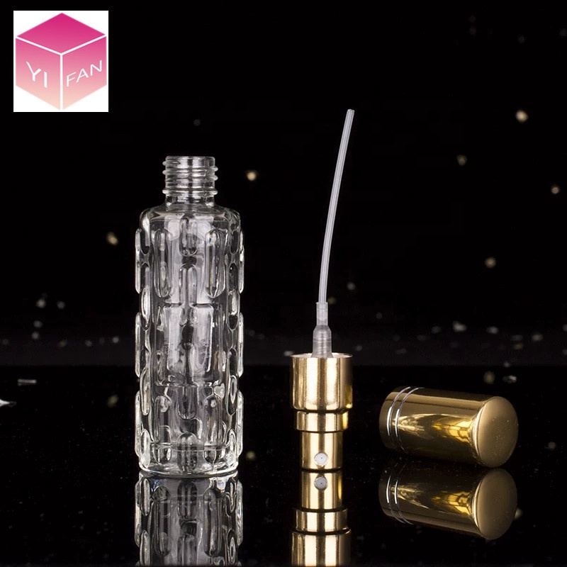 Lanjing 10ML Glass Tube Empty Perfume Glass Bottle With Gold Aluminum Pump Spray Cover