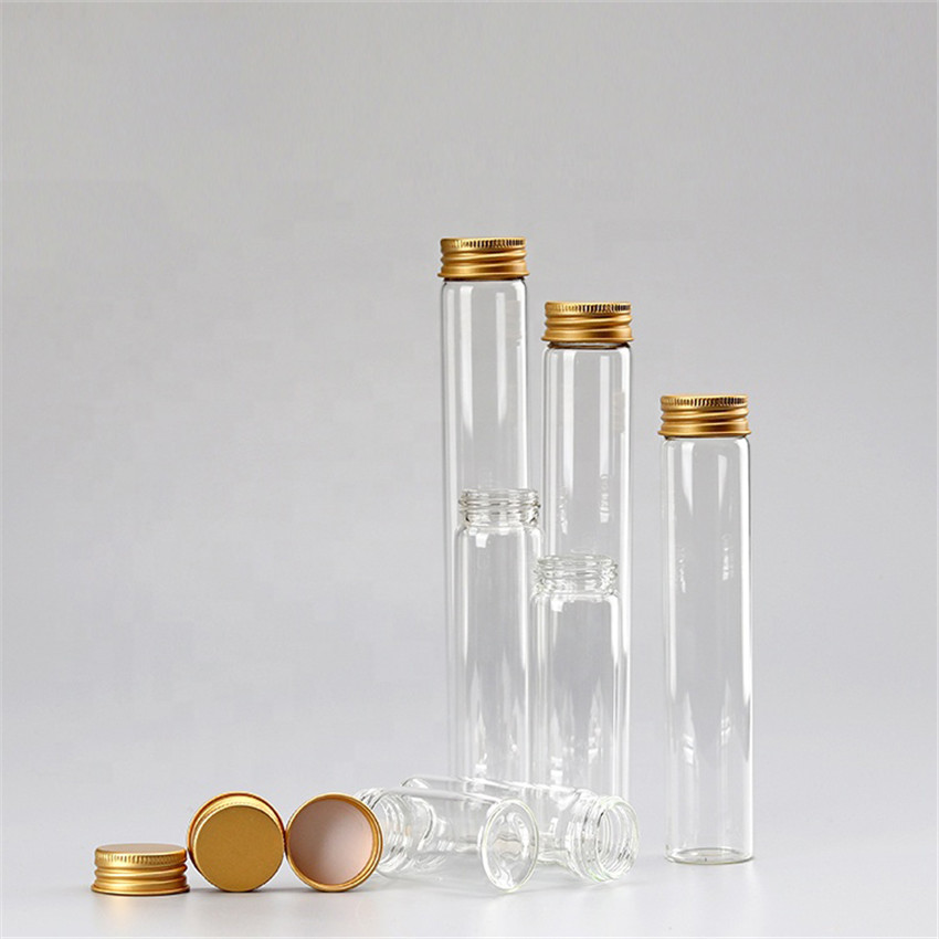 Lanjing Customized 100ml Borosilicate Glass Liquor bottle Tube With Gold Aluminum Cap Wine In Tube