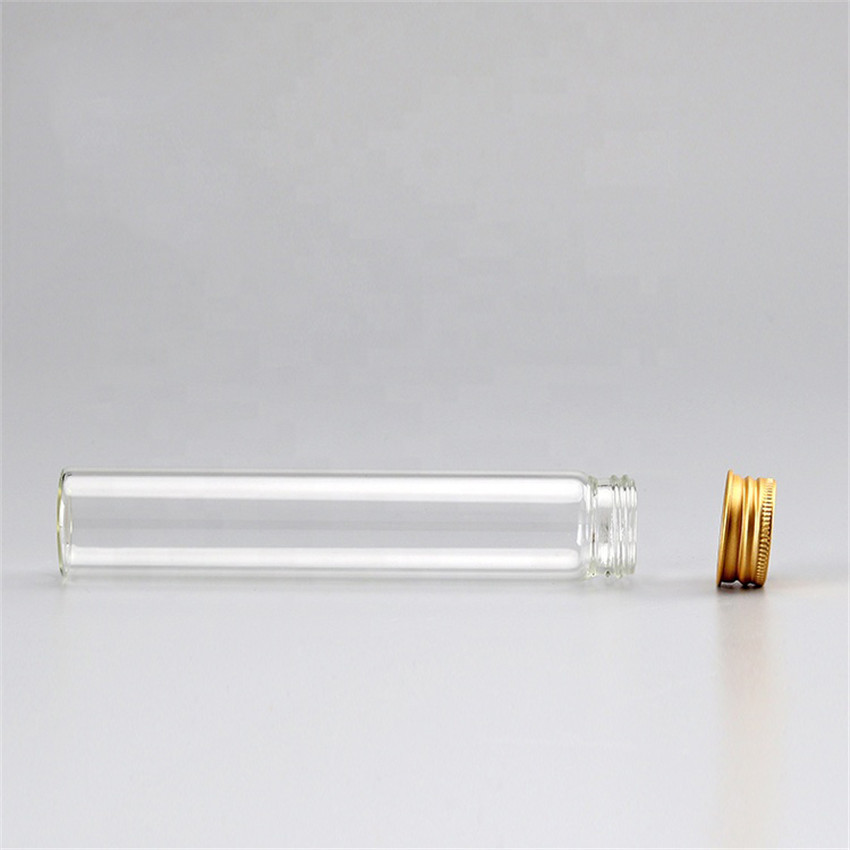 Lanjing Customized 100ml Borosilicate Glass Liquor bottle Tube With Gold Aluminum Cap Wine In Tube