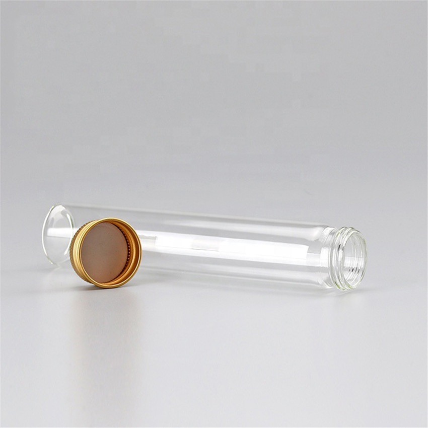 Lanjing Customized 100ml Borosilicate Glass Liquor bottle Tube With Gold Aluminum Cap Wine In Tube