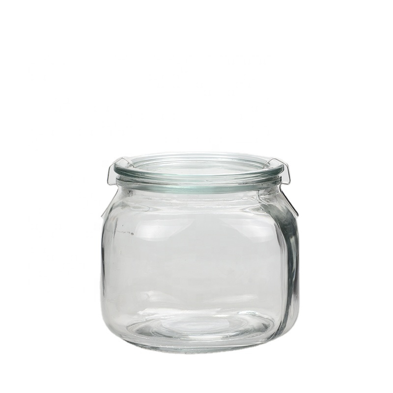 Large 330ml 750ml 1000ml wide mouth glass weck food canning jars with metal clip