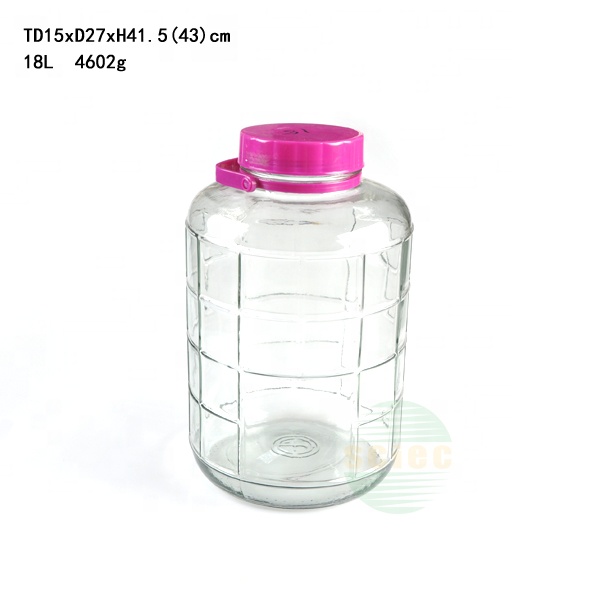 Large 5L 8L 10L 20L 28L Glass Wine Barrel With Sealing Plastic Lid