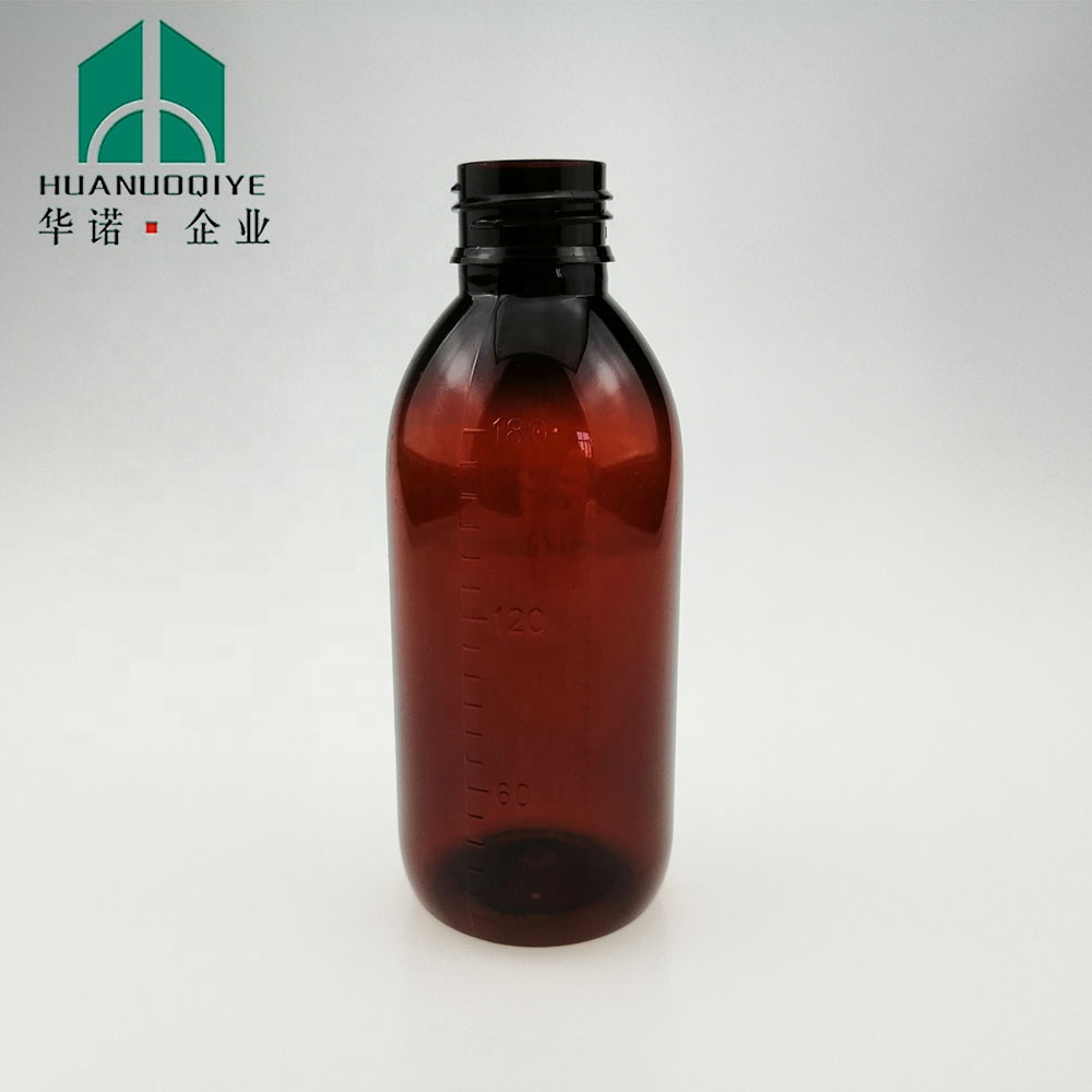 Large Capacity 180ml Brown Round Plastic Syrup Pharmaceutical Bottles With Measuring Cups