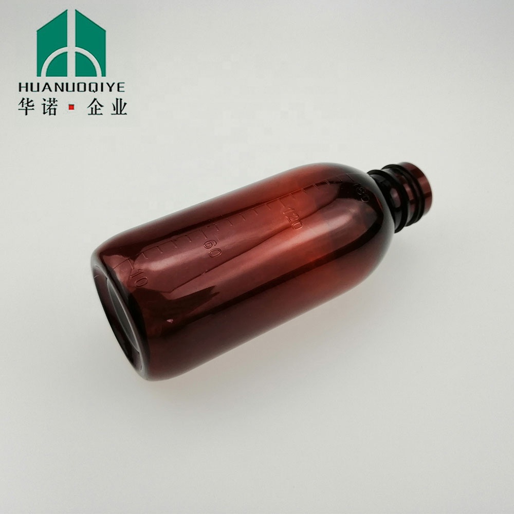 Large Capacity 180ml Brown Round Plastic Syrup Pharmaceutical Bottles With Measuring Cups