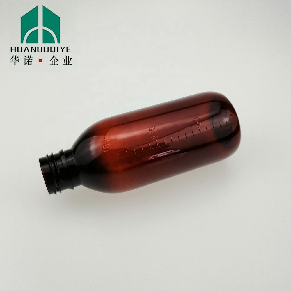 Large Capacity 180ml Brown Round Plastic Syrup Pharmaceutical Bottles With Measuring Cups
