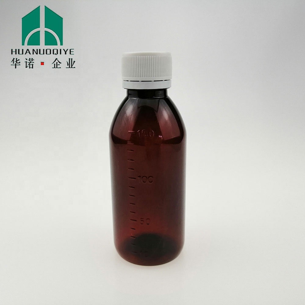 Large Capacity 180ml Brown Round Plastic Syrup Pharmaceutical Bottles With Measuring Cups