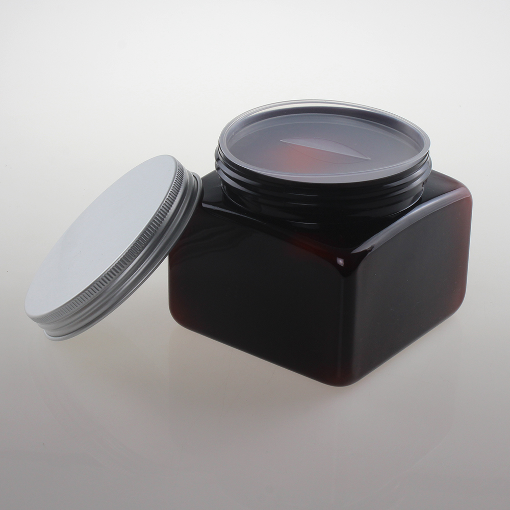 Large Capacity Amber Square PETJ90 Cream Jar, 500ml with Aluminum Cap