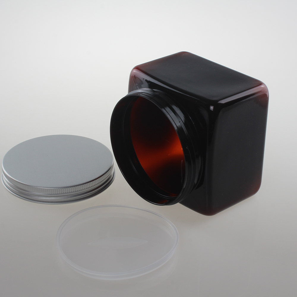 Large Capacity Amber Square PETJ90 Cream Jar, 500ml with Aluminum Cap
