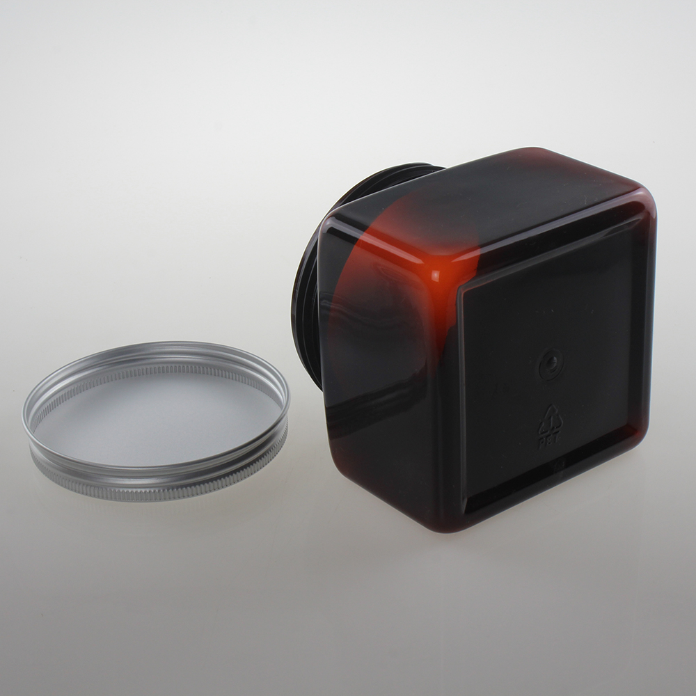 Large Capacity Amber Square PETJ90 Cream Jar, 500ml with Aluminum Cap