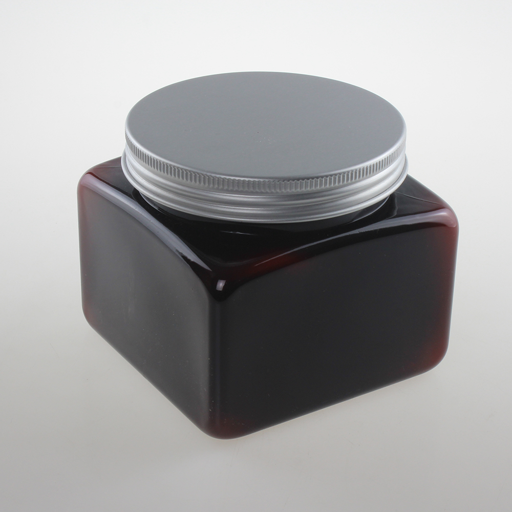 Large Capacity Amber Square PETJ90 Cream Jar, 500ml with Aluminum Cap