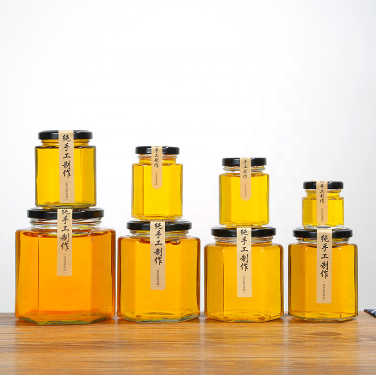 Large Capacity Glass Hexagonal Sealed Jar Honey Jar Transparent Food Storage Jar For Honey