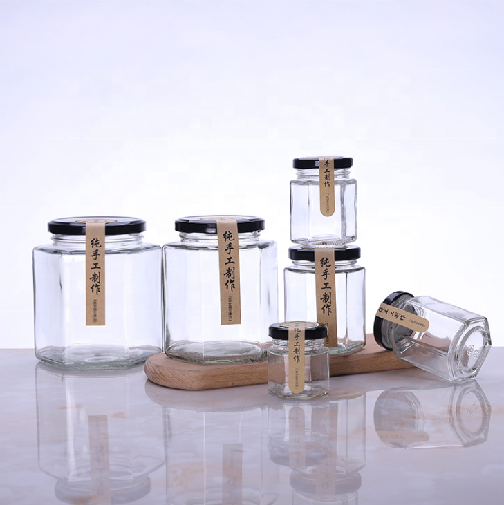 Large Capacity Glass Hexagonal Sealed Jar Honey Jar Transparent Food Storage Jar For Honey