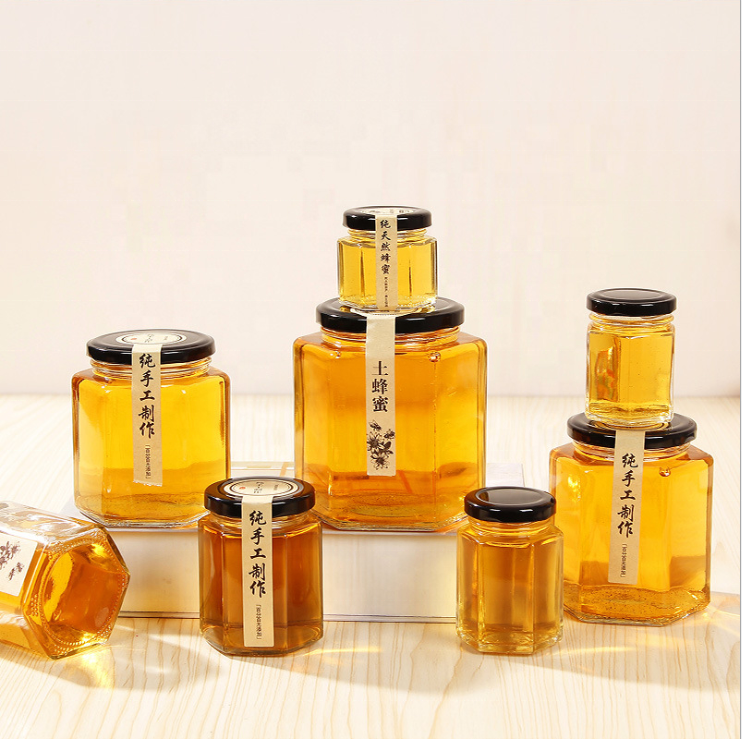 Large Capacity Glass Hexagonal Sealed Jar Honey Jar Transparent Food Storage Jar For Honey