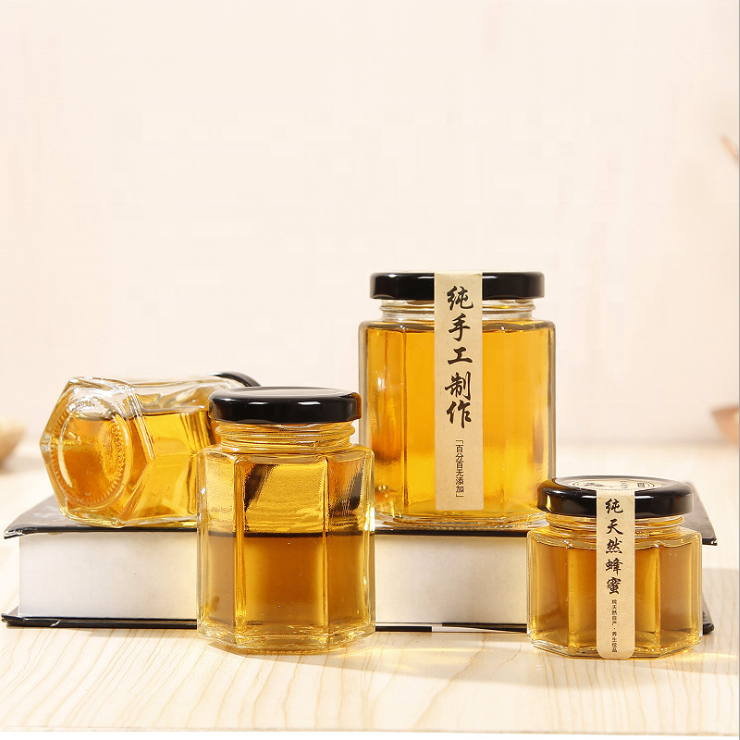 Large Capacity Glass Hexagonal Sealed Jar Honey Jar Transparent Food Storage Jar For Honey