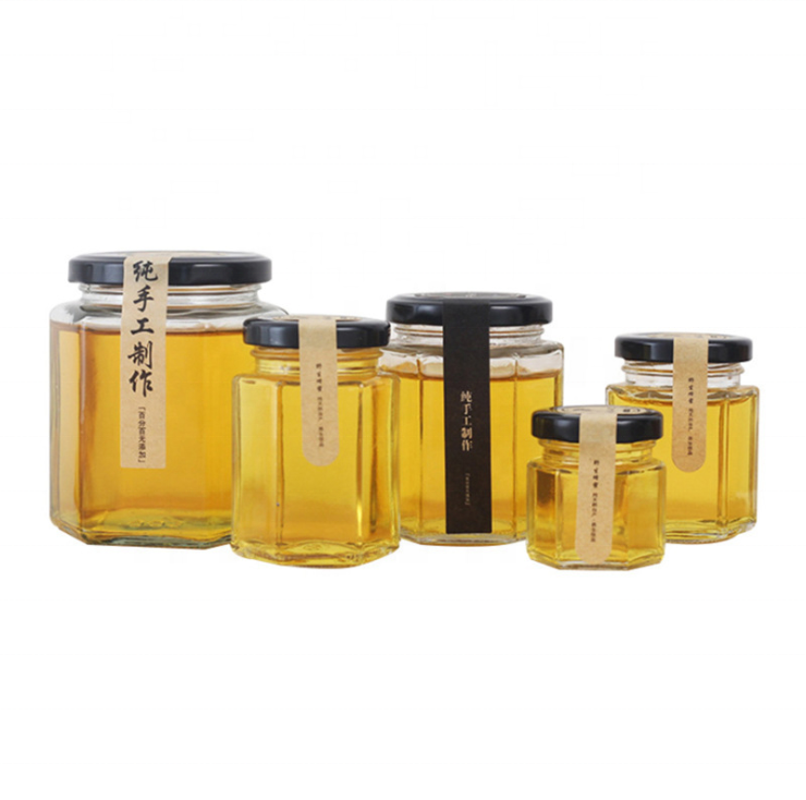 Large Capacity Glass Hexagonal Sealed Jar Honey Jar Transparent Food Storage Jar For Honey