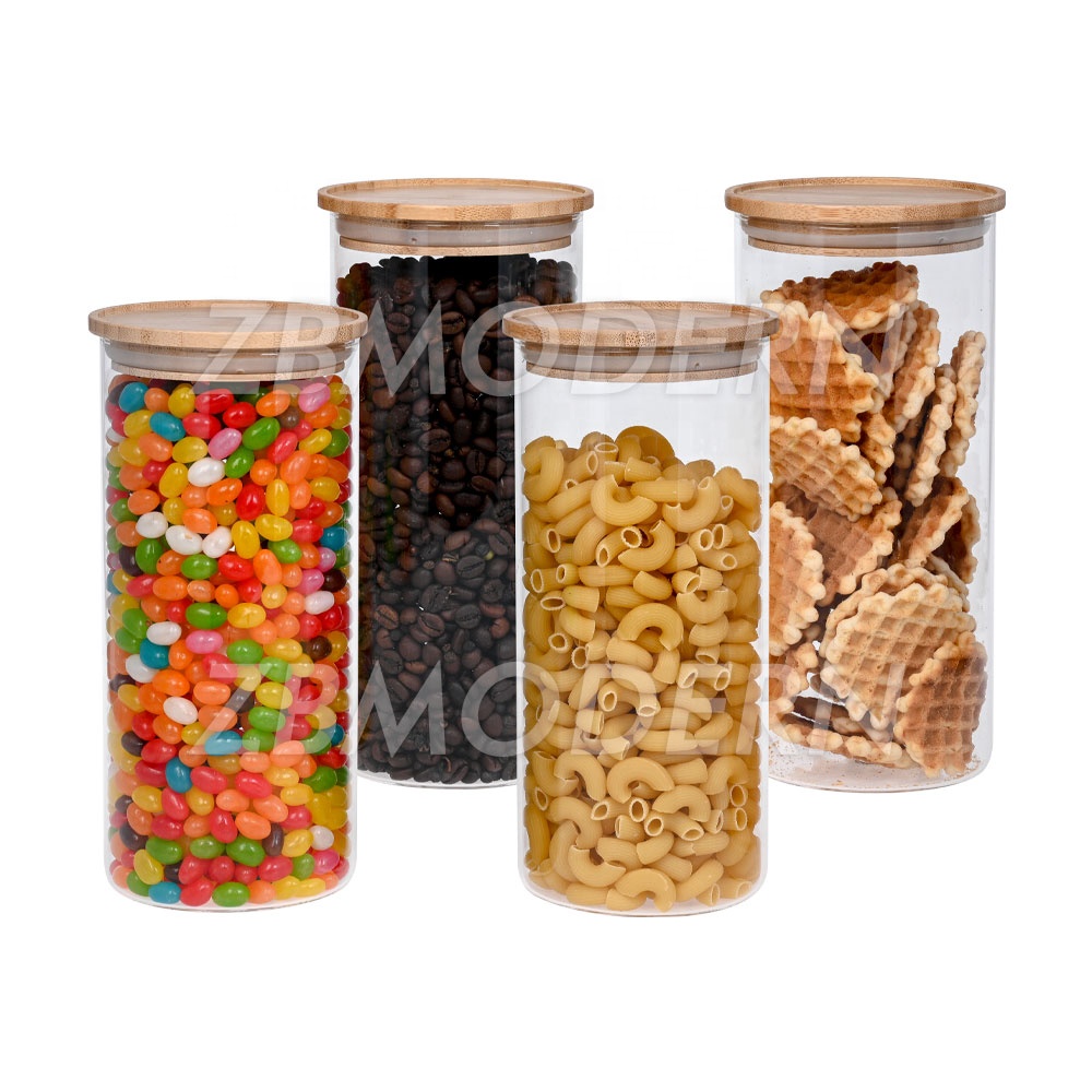 Large Glass Food Storage Containers Pantry Thickened Borosilicate Glass Jar with Bamboo Airtight Lid borosilicate jar with lid