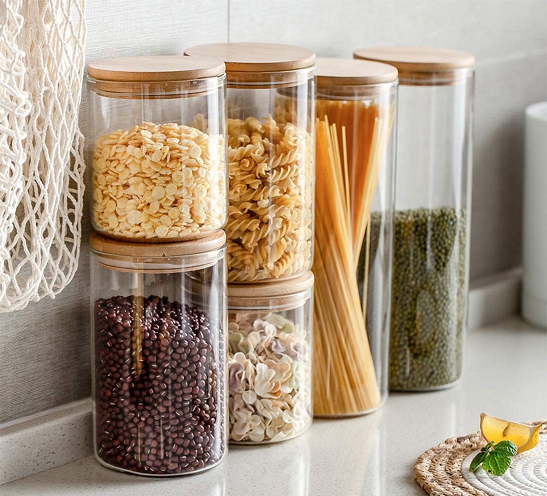 Large Glass Food Storage Containers Pantry Thickened Borosilicate Glass Jar with Bamboo Airtight Lid borosilicate jar with lid