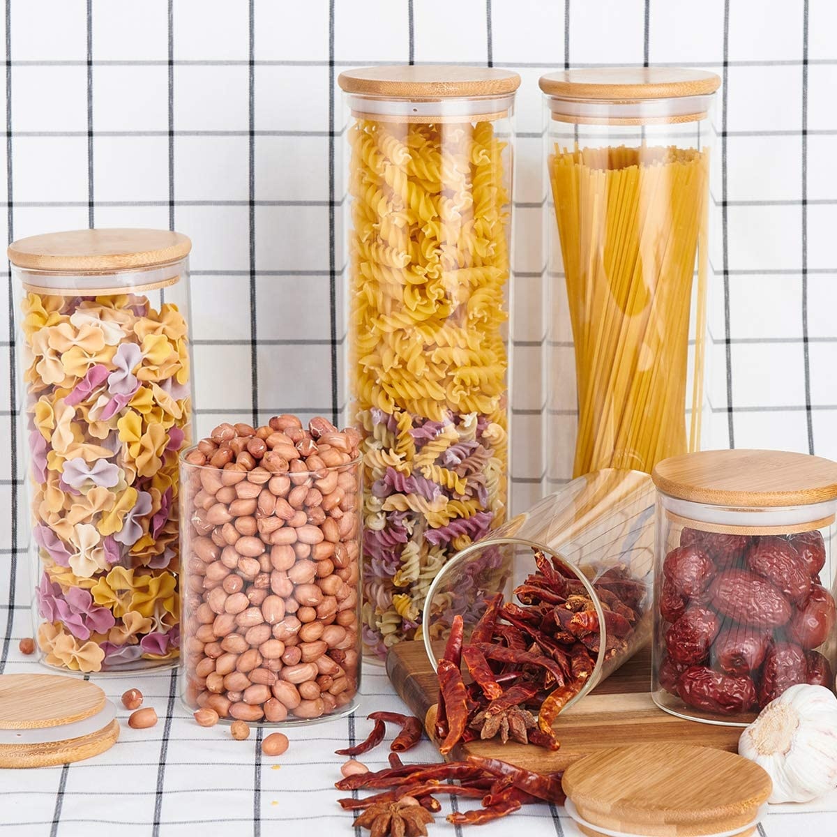 Large Glass Food Storage Containers Pantry Thickened Borosilicate Glass Jar with Bamboo Airtight Lid borosilicate jar with lid