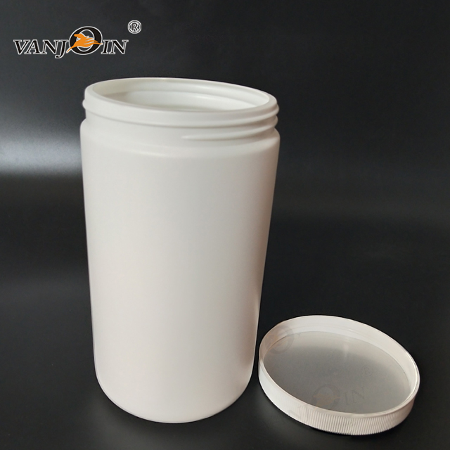 Large Plastic Empty Storage Containers 16oz 24oz 32oz HDPE Protein Powder Jars with white ribbed lid