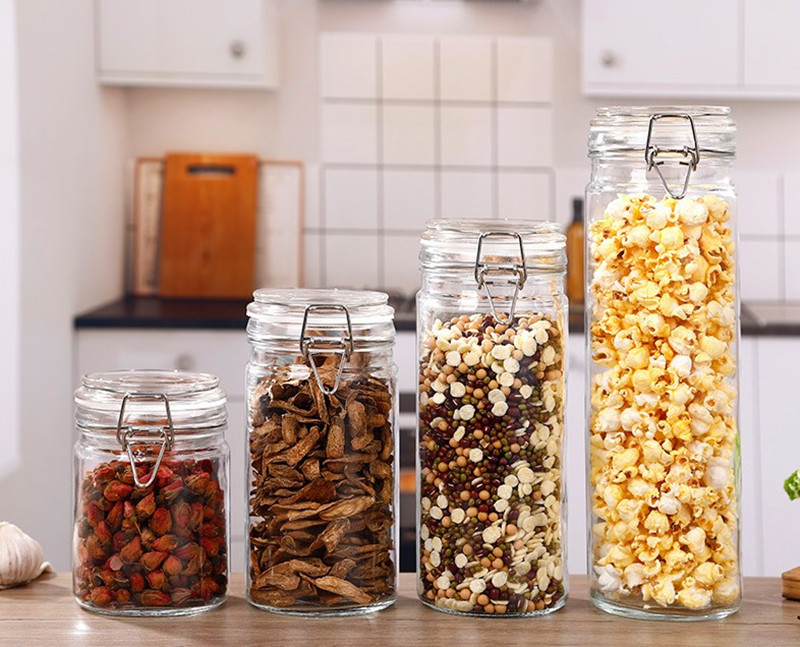 Large Round Glass Kitchen Storage Jar Wide Mouth Glass Jars Sealed Storage Tank Glass Food Storage Jar Containers Set