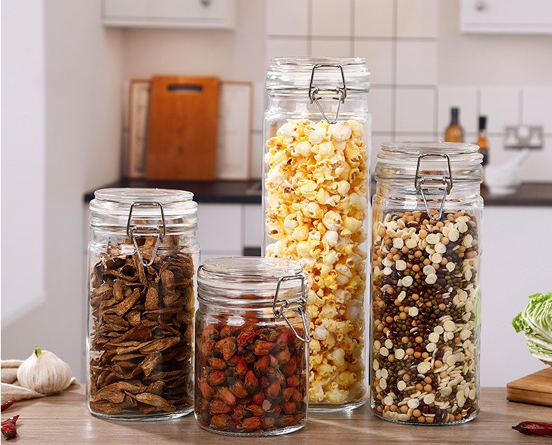 Large Round Glass Kitchen Storage Jar Wide Mouth Glass Jars Sealed Storage Tank Glass Food Storage Jar Containers Set
