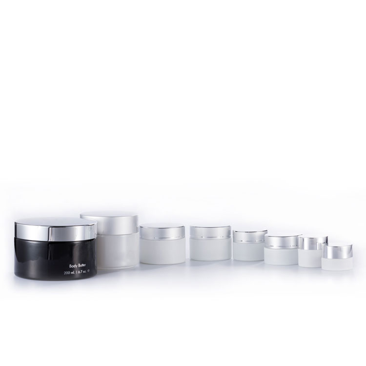 Large Seal face cream 15g 20g 30g 50g 100g frosted white round 200ml cosmetic packaging glass jar with UV silver cap