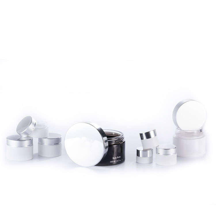 Large Seal face cream 15g 20g 30g 50g 100g frosted white round 200ml cosmetic packaging glass jar with UV silver cap