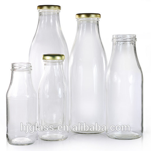 Large capacity 250ml 500ml coconut milk drink bottle 1 liter yogurt drinking glass milk bottle with metal lids