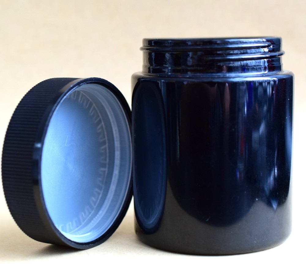 Large hemp container jars wide mouth screw top child proof 2oz 3oz 4oz dark violet black straight sided glass jars with lids