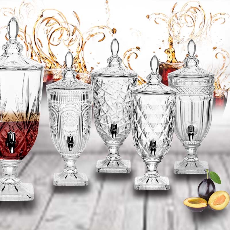 Large size 3L high quality transparent engraved glass dispenser for beverage juice serving